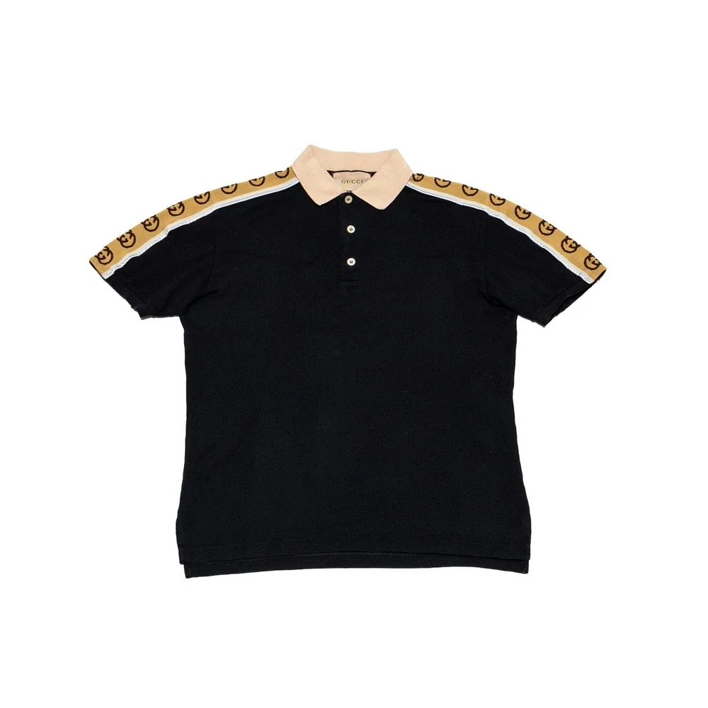 Gucci Men's Interlocking GG Logo Tape Black Piqué Polo Shirt Size S Italy